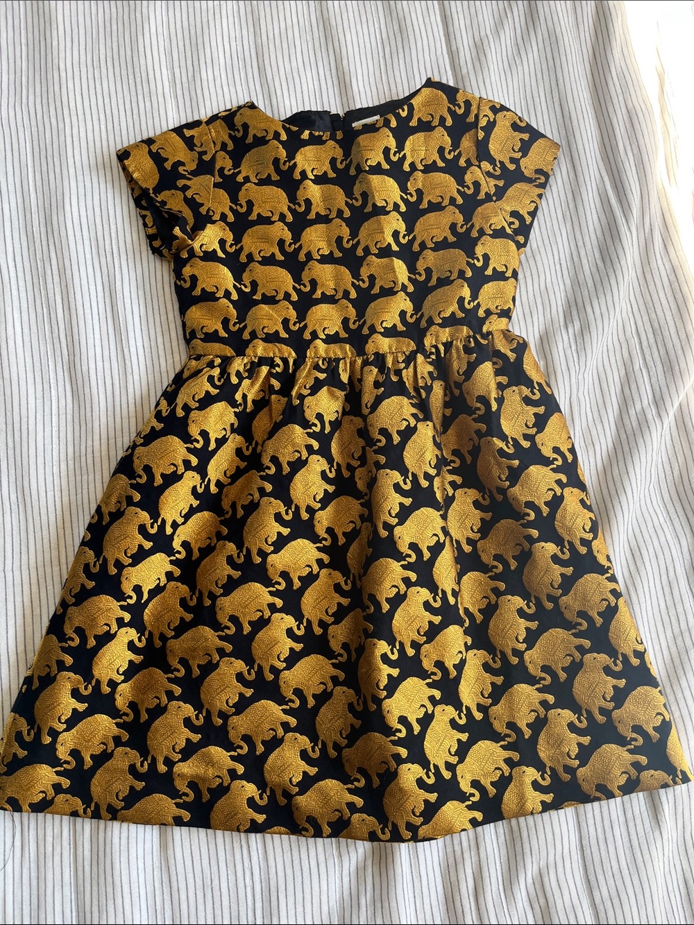 Crewcuts Black Dress with Gold Elephant Jacquard